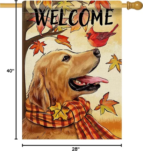 Miniatura 8 de Selmad Bandera decorativa de bienvenida con gato atigrado de invierno, diseño de pájaro rojo de Navidad, decoración exterior de arpillera grande