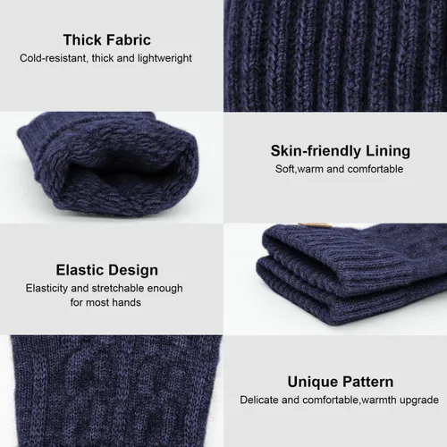 Miniatura 4 de Guantes sin dedos para invierno, cálidos, de punto, elásticos, de medio dedo, para correr, conducir, ciclismo, trabajo para hombres y mujeres