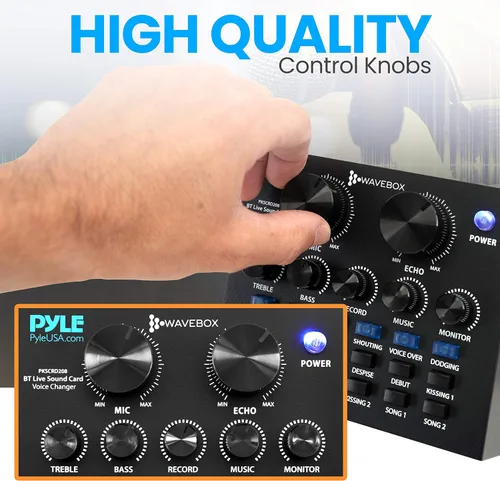 Miniatura 4 de Pyle Mini mezclador de podcast de audio Bluetooth - Transmisión en vivo para computadora de PC, iPhone, cambiador de voz, tarjeta de sonido V8