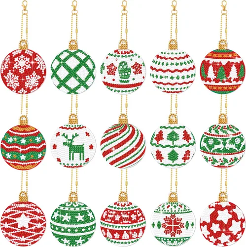 Yuxung 15 piezas de llavero de diamante de Navidad 5D DIY Kit de arte de diamantes de Navidad decoración colgante adorno de doble cara arte de