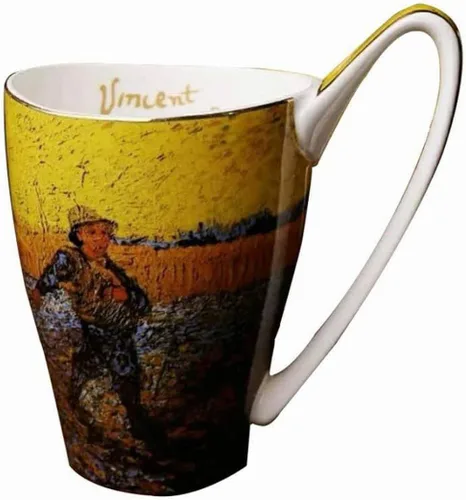 Miniatura 15 de Taza de café de porcelana de hueso YBK Tech, taza grande de 16oz de té - Diseño inspirado en las pinturas de Van Gogh (flor de albaricoque)