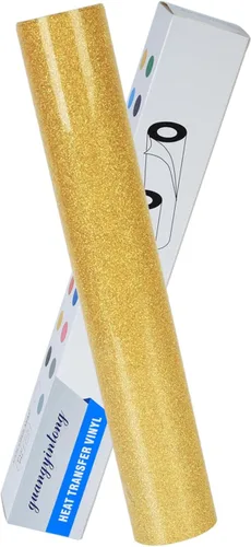 Guangyintong - Rollos de vinilo de transferencia de calor con brillo dorado, 30,5 cm x 1,5 metros, vinilo para planchar, para camisetas, fácil de