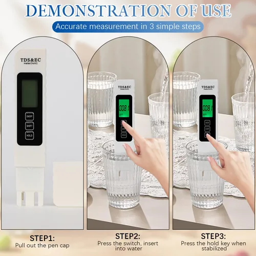 Miniatura 5 de Probador digital de calidad de agua 4 en 1,2025 NewTDS/EC/Temperatura (°C/°F)Medidor,Medidor 0-9990 PPM,Probador de agua para agua potable Sistema
