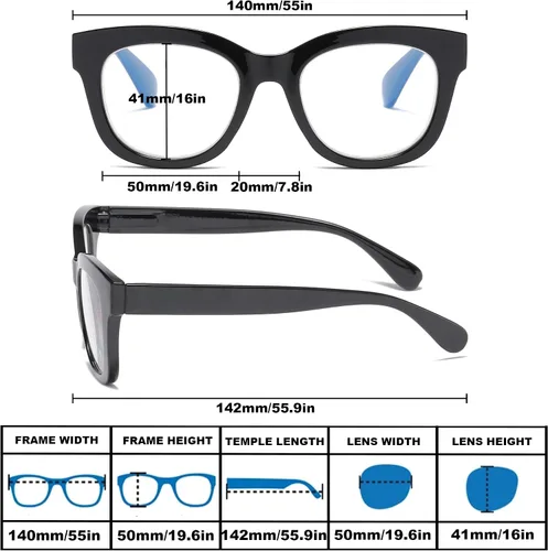 Miniatura 5 de Oversized Reading Glasses for Women,3 Pack Blue Light Blocking Computer Spring hinge Readers 6MIX-C1