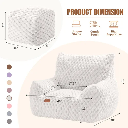 Miniatura 2 de Silla Puf con Otomana, Sofá Puf Gigante Moderno con Reposapiés, Sillas Puf Grandes de Descanso para Adultos y Adolescentes, Cómoda Silla de Lectura