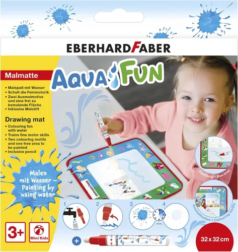 Eberhard Faber 524130 - Aqua Fun - Alfombrilla para jugar con agua, aprox. 12.6 x 12.6 in con 2 motivos para colorear y pintar superficie libre,
