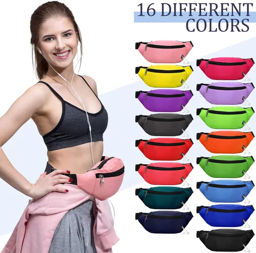 Miniatura 4 de Kajaia Riñonera de neón de 16 piezas, a granel, bolsas de cintura ajustables a granel, juego de cintura impermeable para mujeres y hombres, bolsa