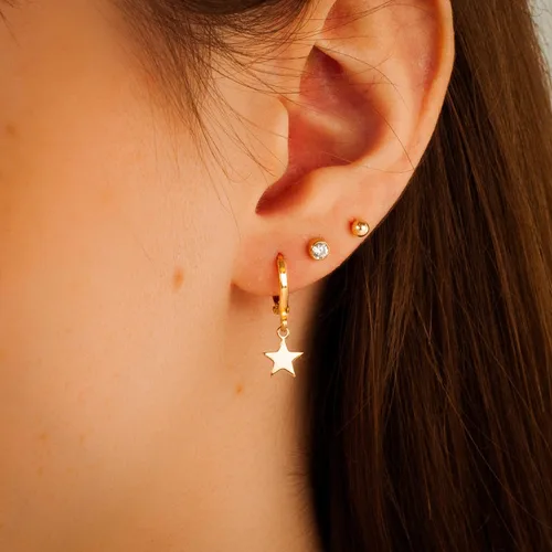 Miniatura 15 de 14K Gold Clasp Closure Dangle Earrings, Trendy Hoop with Charm, Huggie Hoop Earrings, Hypoallergenic Nickel Free Earrings, Lightweight Huggies for