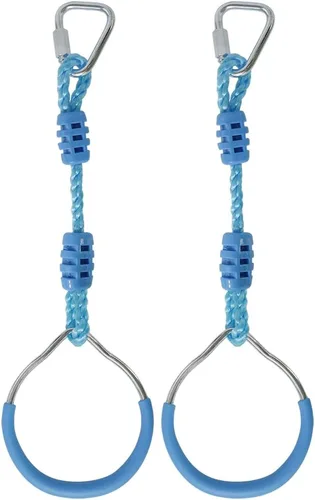 Miniatura 21 de Anillo de gimnasia con columpio para curso de obstáculos de guerrero Slackline, equipo de entrenamiento de trapecio y puño, 2 barras ninja moradas