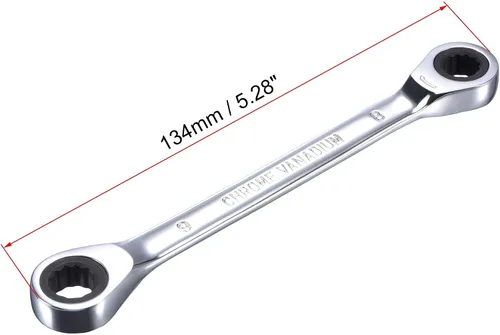Miniatura 2 de uxcell Llave de trinquete de extremo de caja doble (0.315 in x 0.354 in) métrica 72 dientes 12 puntas llave de trinquete herramientas, CR-V