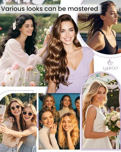 Miniatura 8 de LaaVoo Extensiones de Cabello con Clip Ombre Cabello Humano Real 16 Pulgadas Extensiones de Cabello Humano con Clip Marrón Oscuro a Marrón Caramelo