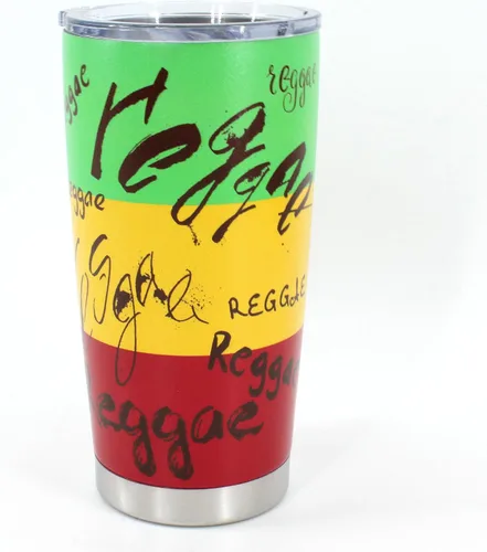 Miniatura 2 de Vaso de 20 onzas con tapa, acero inoxidable aislado al vacío de doble pared, taza de café aislada duradera, bandera de Jamaica, Reggea, Rasta