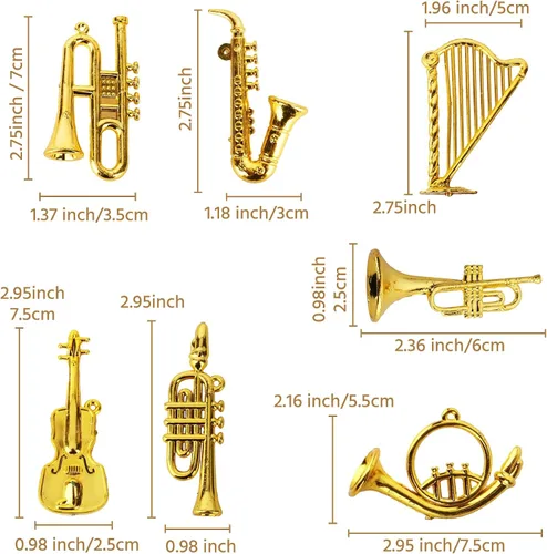 Miniatura 4 de Juego de mini instrumentos musicales en miniatura, adornos dorados para árbol de Navidad, colección de mini instrumentos con guitarra pequeña