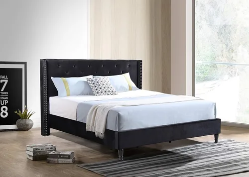 Miniatura 5 de Home Life Premiere Classics 007 – Cama con cabecero de terciopelo negro de 51 pulgadas (129.54 cm) de alto con listones