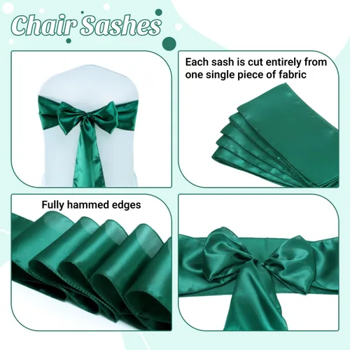 Miniatura 20 de mds - Lote de 10 lazos de satén para sillas de boda y eventos, para decoración de fiestas, 30 colores, Satin, 10 Verde oliva