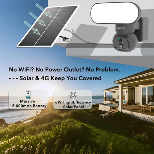 Miniatura 2 de Cámara de seguridad inalámbrica con reflector celular LTE 4G con energía solar, no necesita WiFi para exteriores, perfecta para granja, rancho