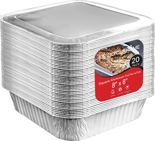 Miniatura 12 de Stock Your Home Sartenes de aluminio desechables de 8 x 8 pulgadas (paquete de 20) – Sartenes cuadrados de 8 pulgadas – Sartenes de papel
