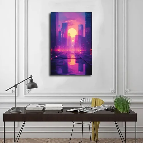 Miniatura 3 de Synthwave Aesthetic Wall Print – Vaporwave Inspired Urban Art, Purple & Orange Neon Poster for Modern Home Decor Poster Print Decorative Painting