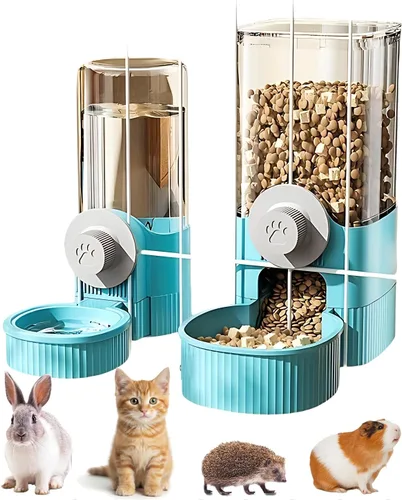GPY Juego de comedero automático para mascotas y dispensador de agua para colgar, alimentador automático para conejos y dispensador de agua para Azul
