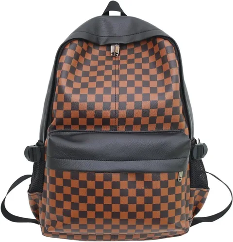 Miniatura 4 de Mochila estética a cuadros para mujeres y hombres, mochila vintage de piel sintética para laptop, Y2K, a cuadros, Alt Emo, casual