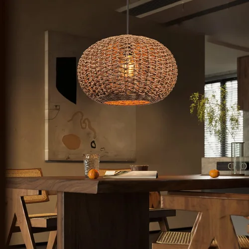 Miniatura 2 de Arturesthome Lámpara colgante bohemia tejida a mano, 1 luz, mimbre de ratán, iluminación de techo, lámpara de araña para cocina, isla, restaurante
