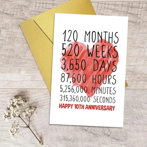 Miniatura 5 de Qiliji Tarjeta de feliz décimo aniversario para él y ella, tarjeta de décimo aniversario de boda para marido y esposa, divertida tarjeta