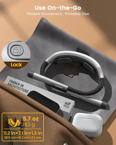 Miniatura 7 de Glocusent Luces de lectura ergonómicas para libros en la cama, luz recargable de 1600 mAh, 100 horas, 3 colores y 5 brillo, luz de cuello con Gris