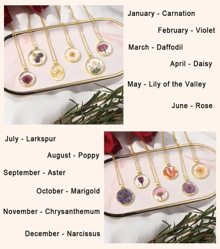 Miniatura 16 de Forget-Me-Not and Queen Anne's Lace Pressed Wildflower Necklace Birth Month Real Flower Necklace Gold/Silver Pressed Flower Jewelry
