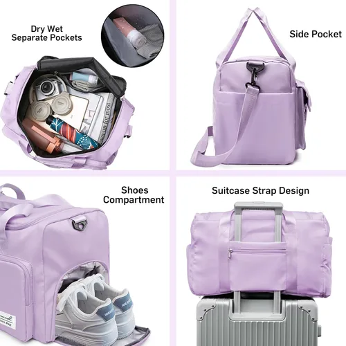 Miniatura 3 de Suruid Bolsa de gimnasio deportiva con compartimento para zapatos, bolsa de viaje con bolsillo separado seco y húmedo para hombres y mujeres, bolsa