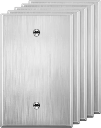 LIDER Placa de Pared de Metal en Blanco, Cubierta de Tomacorriente en Blanco de Acero Inoxidable, Resistente a la Corrosión, Tamaño Mediano 1-Gang