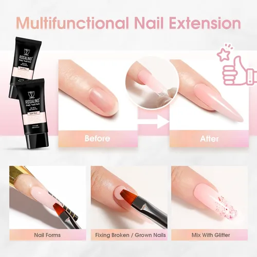 Miniatura 7 de ROSALIND Pink Poly Gel de uñas de 2 onzas, gel de extensión de polietileno nude para uñas natural constructor de uñas, gel rosa, extensión