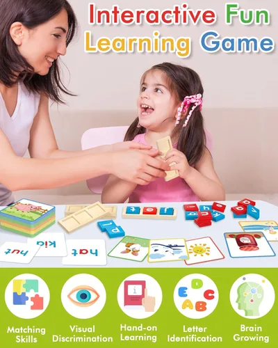 Miniatura 4 de Juegos de ortografía de palabras CVC de madera, juguetes educativos Montessori de aprendizaje para niños de 3, 4, 5, 6 años, actividades