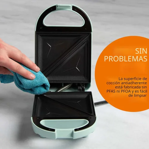 Miniatura 4 de Mini Sandwichera Tasty, Hace Sánidwiches, Paninis, Queso a la Parrilla, Postres, Resultados Rápidos, Fácil Limpieza, 600W, Aqua Aguamarina