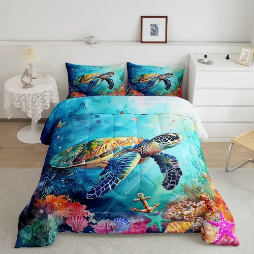 Miniatura 29 de Erosebridal Juego de edredón de sirena para niños, tamaño matrimonial, para niñas, ropa de cama de sirena brillante azul y rosa, juego de ropa