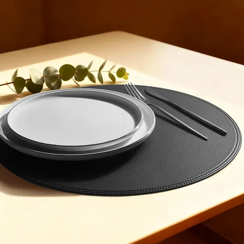 Miniatura 14 de Round Vinyl Beige Placemats Set of 6, Faux Leather Waterproof Wipeable Heat Resistant Place Mats, Washable Table Mats for Halloween, Thanksgiving &