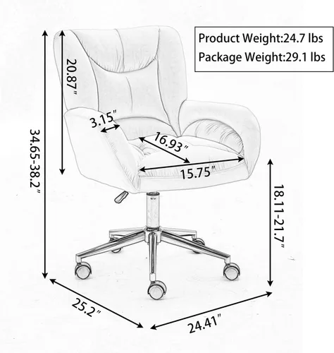 Miniatura 2 de Velvet Swivel Desk Chair with Gold Base - 360° Rotating Office Chair with Ergonomic Tufted Backrest, Thick Sponge Cushion & Universal Wheels for