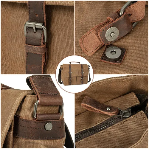 Miniatura 8 de Bolsa de mensajero para hombre, maletines para laptop de 15.6 pulgadas, bolsa cruzada para computadora, trabajo, oficina Marrón