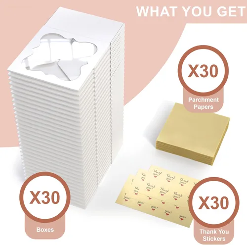 Miniatura 5 de Leafiew Paquete de 30 Cajas de Panadería de 6x6x3 con Ventana – Cajas Pequeñas para Galletas para Regalo – Cajas de Golosinas para Pastel Pequeño