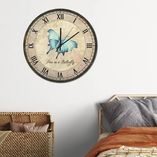 Miniatura 4 de Free As A Butterfly - Reloj de pared de madera con pósteres de mariposa, relojes de pared redondos de madera, funciona con pilas, silencioso de 15