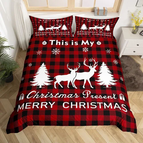 Miniatura 9 de Funda de edredón de Feliz Navidad para niños, jóvenes y adultos, juego de ropa de cama de Papá Noel de Navidad, diseño de copos de nieve, árbol