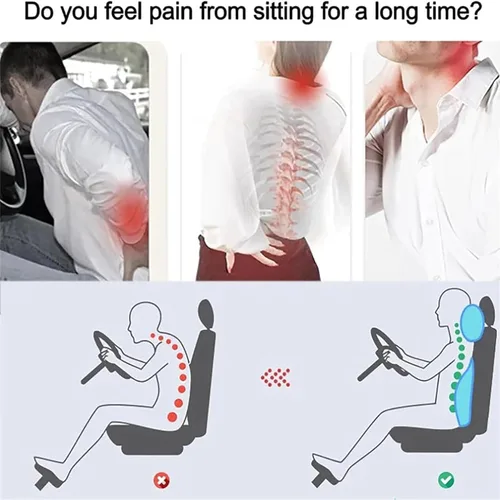 Miniatura 5 de Juego de almohada de apoyo lumbar y reposacabezas de automóvil, espuma viscoelástica y funda extraíble transpirable, diseño ergonómico para aliviar