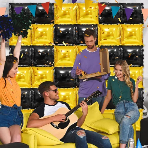 Miniatura 9 de 36 piezas XL negro y dorado de doble cara cuadrada para globos, kit de arco de túnel, globos cuadrados de Mylar para baby shower, graduación
