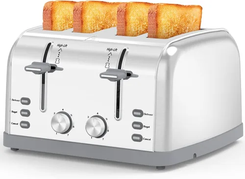 Tostador retro de 4 rebanadas de acero inoxidable, el mejor tostador Prime de 4 rebanadas con ranura ancha y 7 configuraciones de tostado, perfecto