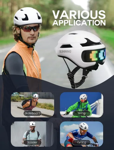 Miniatura 7 de Casco de bicicleta con luz – Casco de bicicleta con pantalla LED DIY para scooter, bicicleta, monopatín – Casco de pantalla LED con patrones Blanco
