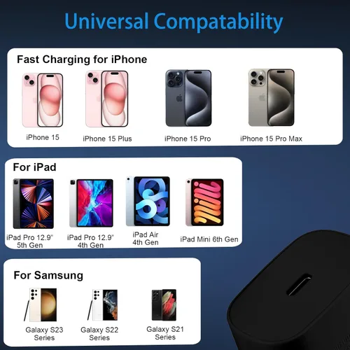 Miniatura 4 de Cargador de teléfono 17, 16, 15, carga rápida, bloque de carga USB C de 30 W con cable de carga C de 6.6 pies de largo para teléfono 17, 16, 15 Pro