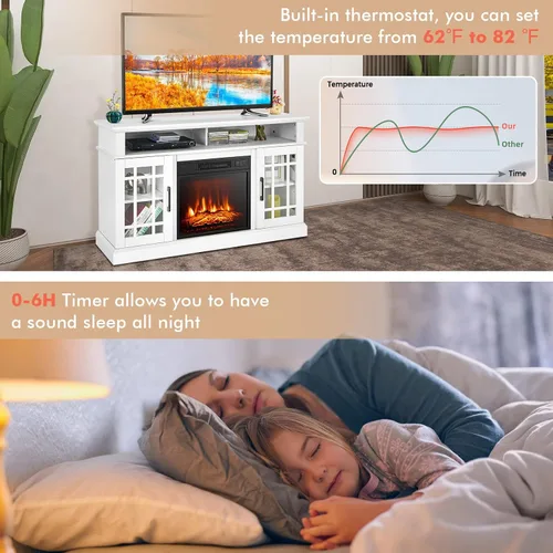 Miniatura 4 de Tangkula Soporte de TV con chimenea para televisores de hasta 55 pulgadas, con inserto de chimenea de 18 pulgadas 4777 BTU, brillo de 3 niveles