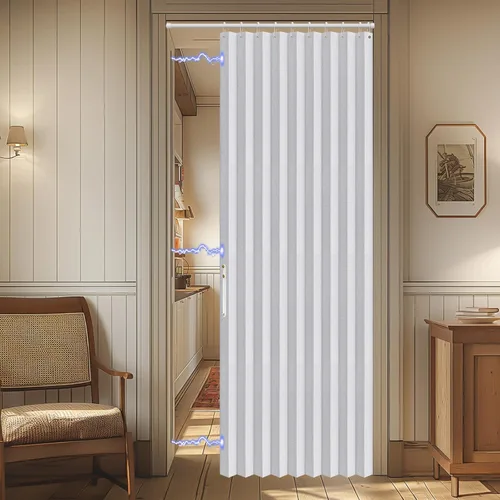 Miniatura 37 de AJAZZ Cortina de puerta magnética 100% opaca de acordeón para armario, cortina invisible para puerta interior de dormitorio, sala de estar, pasillo