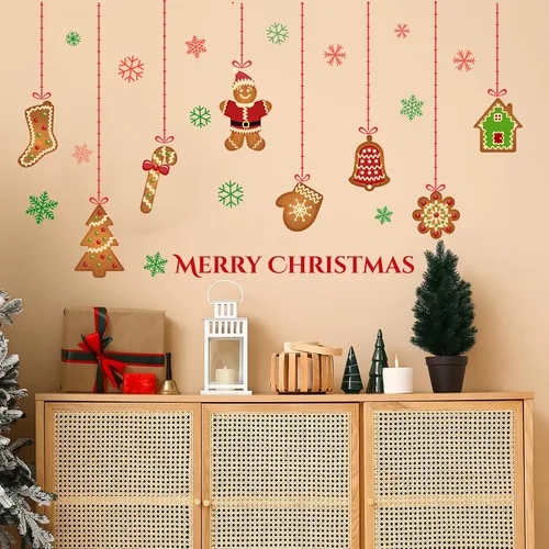 Miniatura 4 de Calcomanías de pared de Navidad, calcomanías de galletas de jengibre, decoración de pared de Feliz Navidad, calcomanías de pared extraíbles