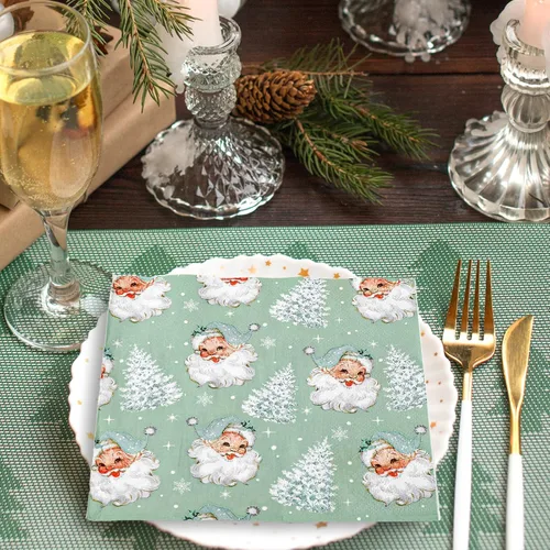 Miniatura 6 de 80 servilletas de Navidad verdes de Papá Noel desechables para almuerzo, servilletas de mano para suministros de fiesta, decoración de mesa
