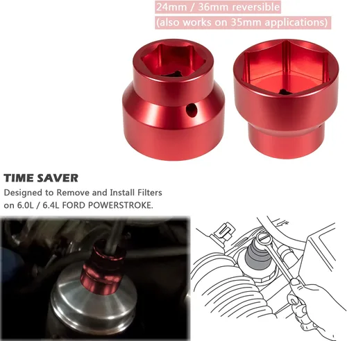 Miniatura 3 de Yoursme Enchufe de filtro de aceite de 0.945 in/1.417 in, removedor e instalador de tapa de filtro de combustible para Ford Powerstroke 2003-2010